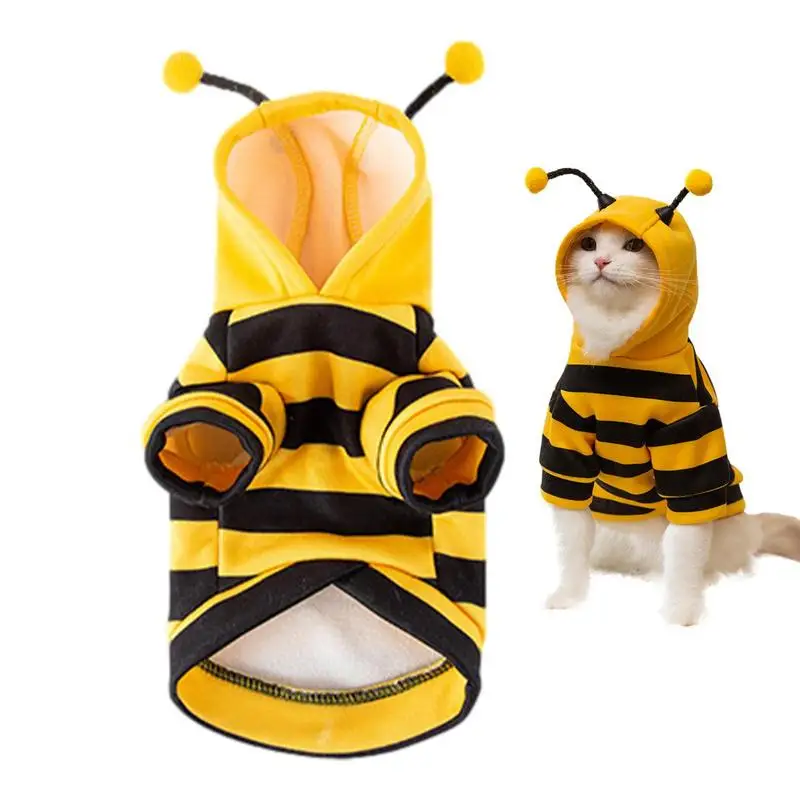 

Женская осенне-зимняя одежда для кошек, милая рубашка в полоску с кошкой из пчелы, тонкая бархатная толстовка, одежда для домашних животных с защитой от выпадения