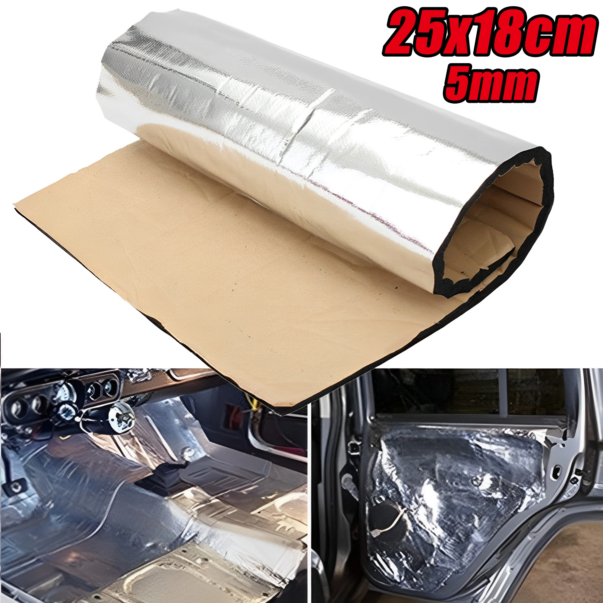 

25x18cm 5mm Car Noise Insulation Mat Acoustic Absorption Sound Deadener Heatproof Foam Deadening Mat Car Hood Insulation Silent