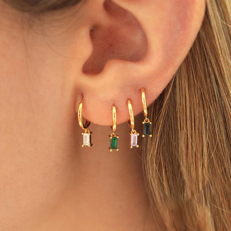 Маленькие Серьги-кольца-комплект Серег Из Нержавеющей Стали С Кубическим