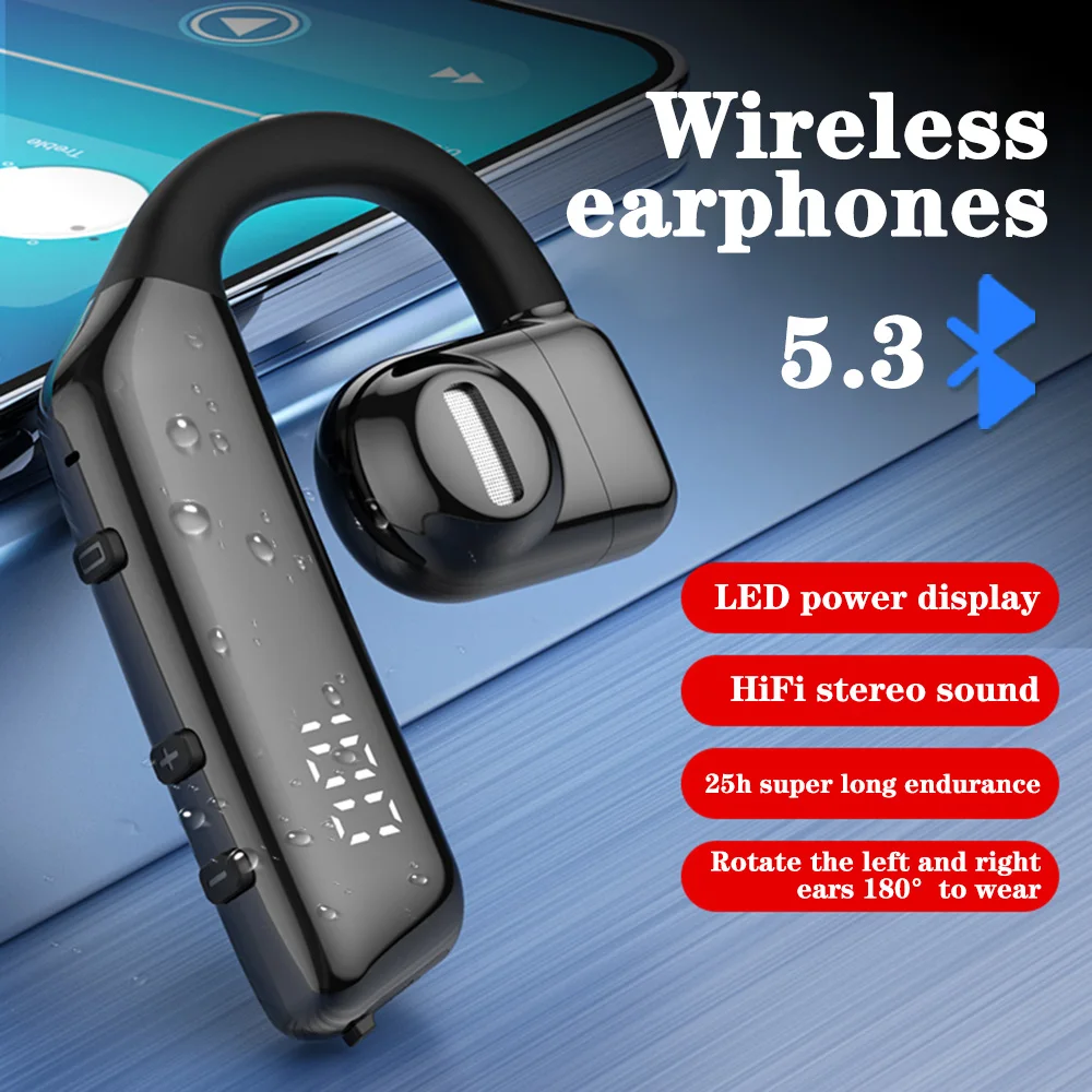 

Single Ear-hook Long-standy capacity Headset Bluetooth 5.2 Wireless Headphone Business Sport music Earphone with Microphone