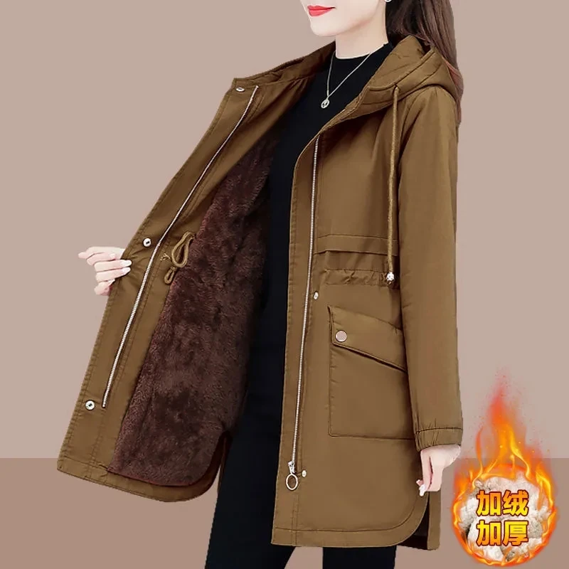 

Women Winter Jacket 2023New Add Velvet Cotton Padded Coat Mid Long Hooded Parkas Warm Winter Coats Female Windbreakers Outerwear