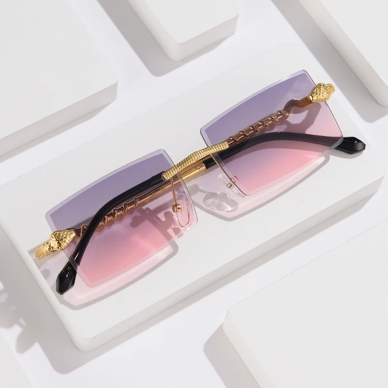 Модные солнцезащитные очки без оправы прямоугольные брендовые леопардовые