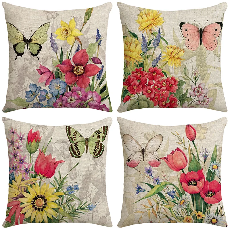 

Flower Pattern Cushion Cover Sofa Decorative Pillowcase 45*45cm Linen Throw Pillows Case Home Decor Pillow Cover