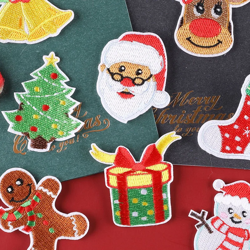 

Christmas Decoration Embroidery Iron on Patches Stickers Thermo Adhesive Badge DIY Sewing Appliques for Clothes Holes Patch