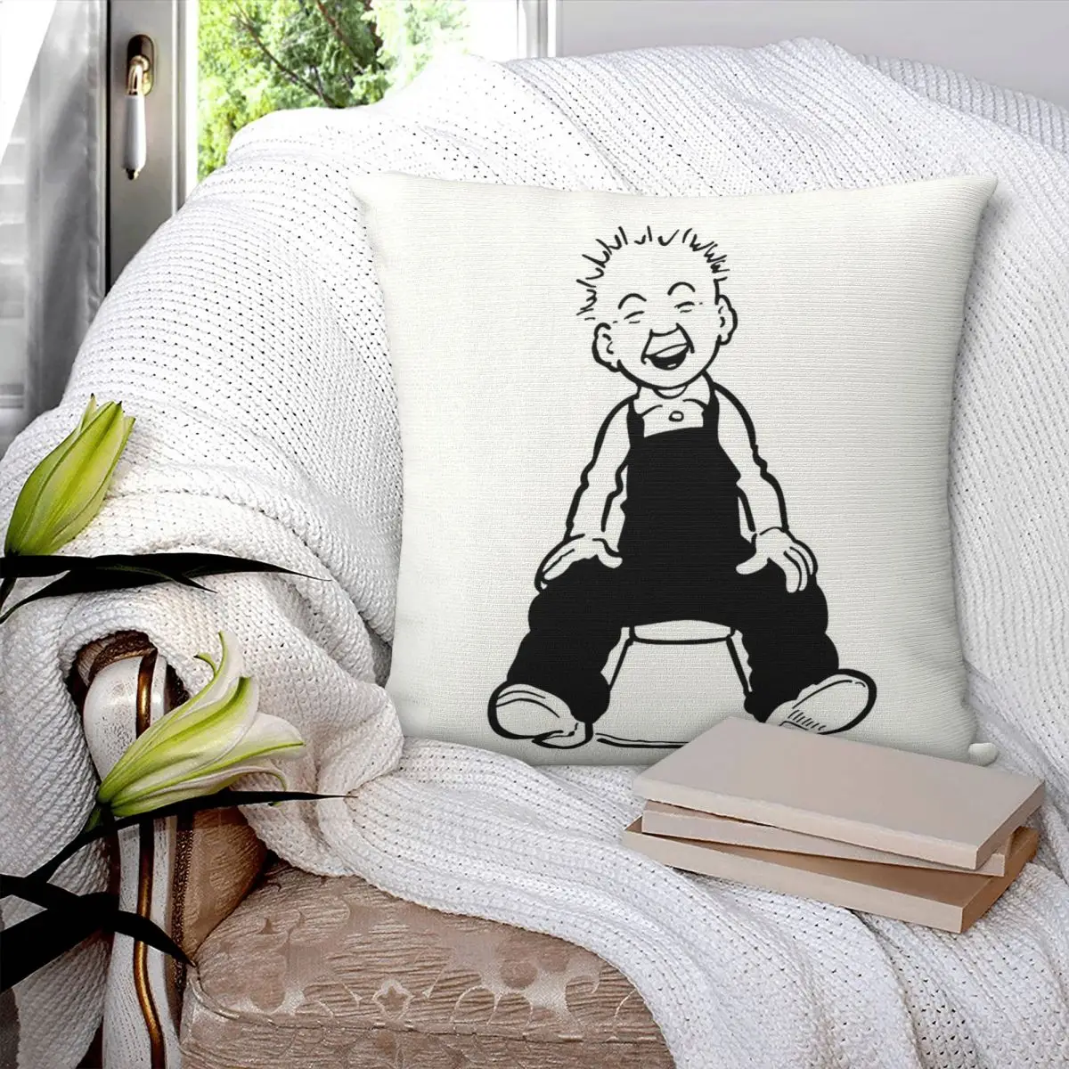 Фото Квадратная наволочка Oor Wullie из полиэстера, льна и бархата, креативная декоративная наволочка на молнии, чехол для подушки на кровать №3