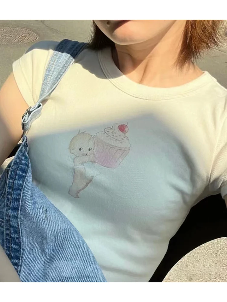 Женский облегающий топ с принтом ангела винтажный шикарный пикантный хлопковый