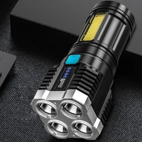 4 lamp beads led multi function strong light flashlight cob side light outdoor portable household usb rechargeable flashlight