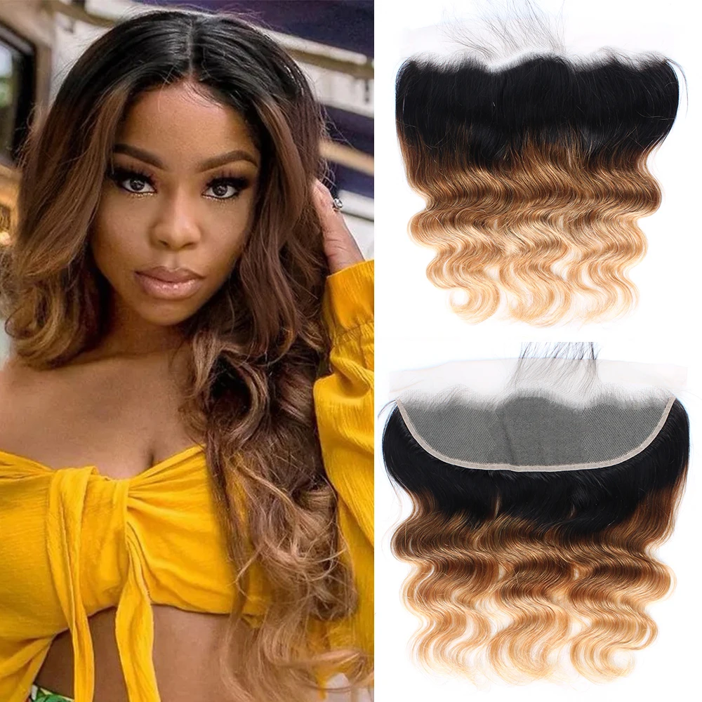 Transparent Lace Frontal Brazilian Body Wave 13x4 HD Lace Frontal Closure 1b/4/27 Ear to Ear Human Hair Swiss Lace Remy Hair