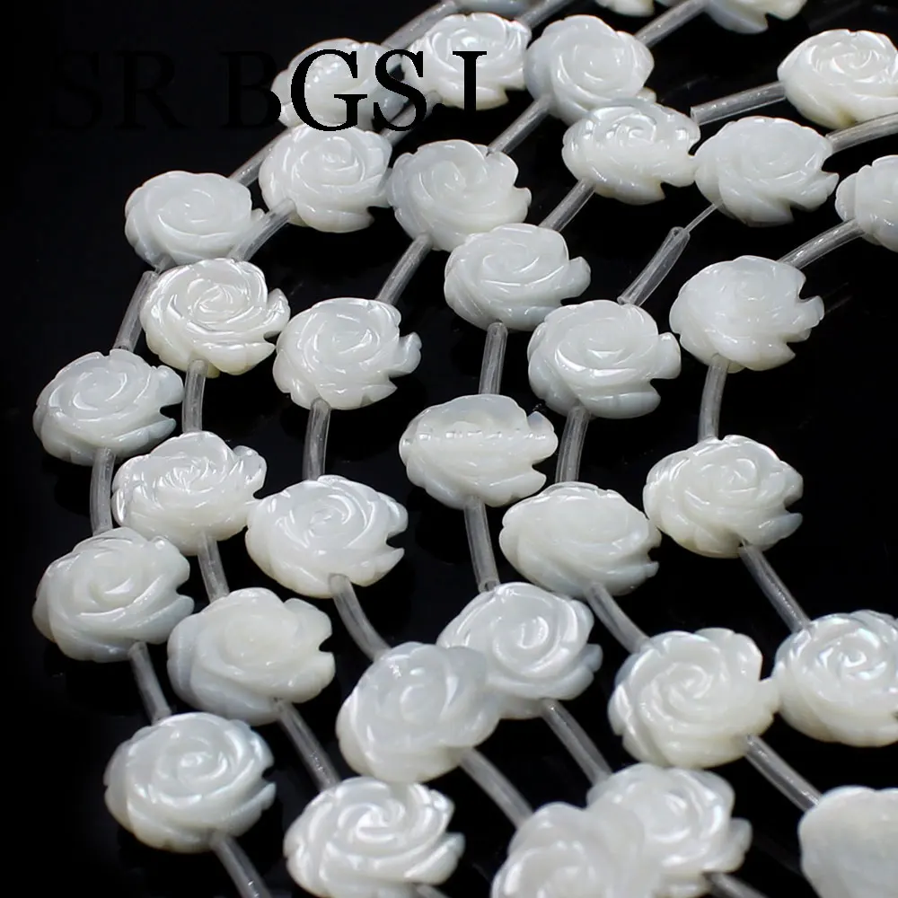 

12mm AAA Grade High Quality Flower Double Carved Pure White Shell Gemstone Jewelry DIY Loose Spacer Beads 15inches