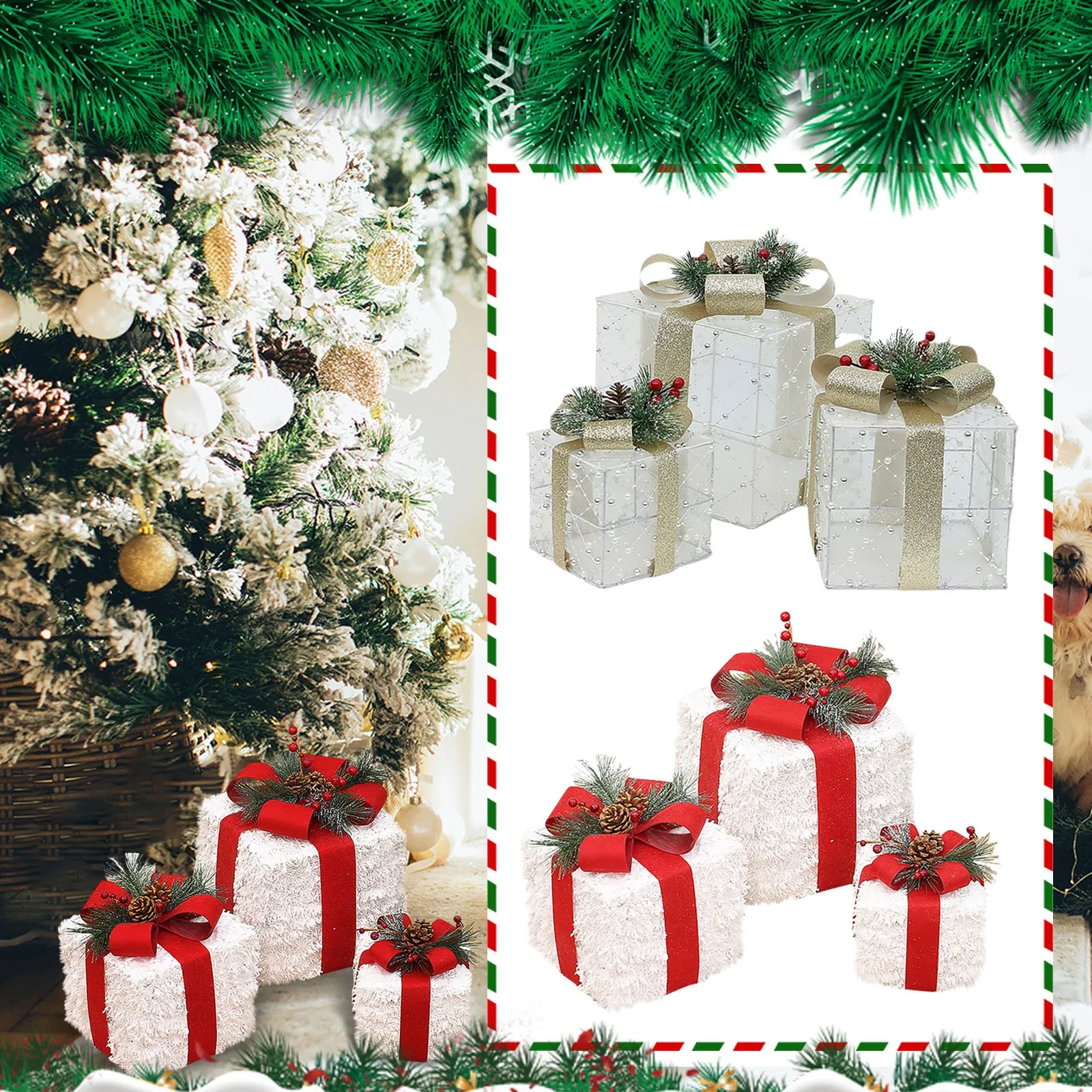 2024 рождественские украшения набор из 3 рождественских подарочных коробок с