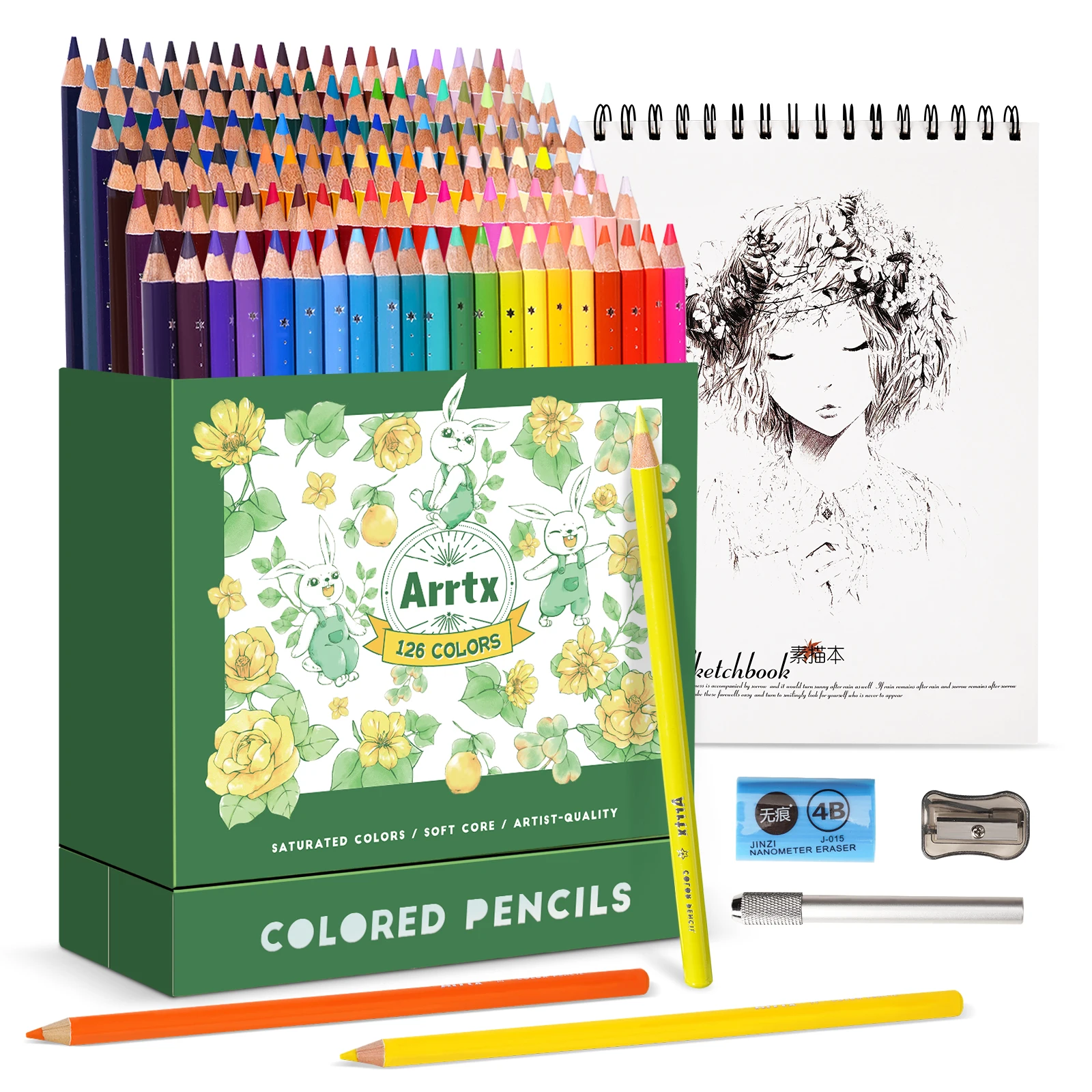 S Set With Sketchbook Professional Soft Core Pencils For Coloring, Premium Art Drawing Supplies