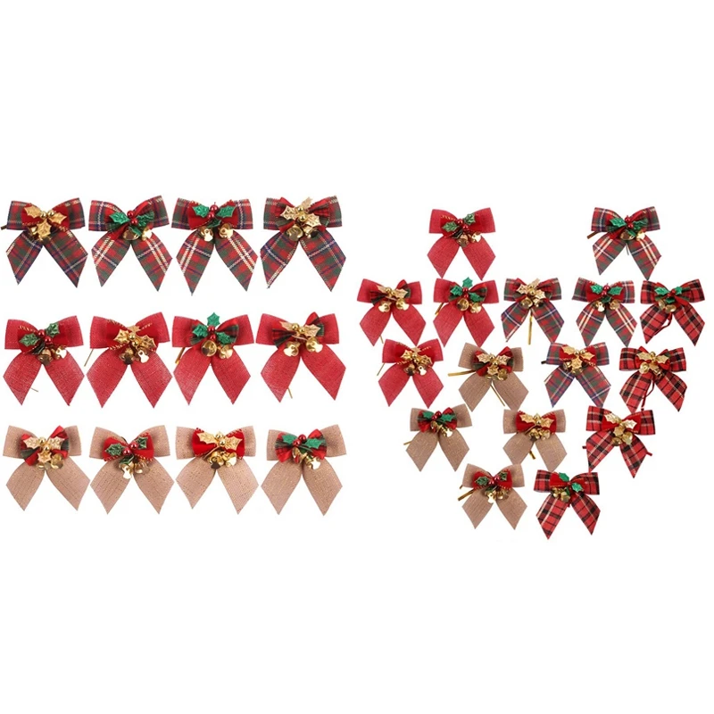 

Christmas Bow With Bells,Burlap Ribbon Bows For Christmas Tree,For Xmas Presents Wedding Party Gift Decoration