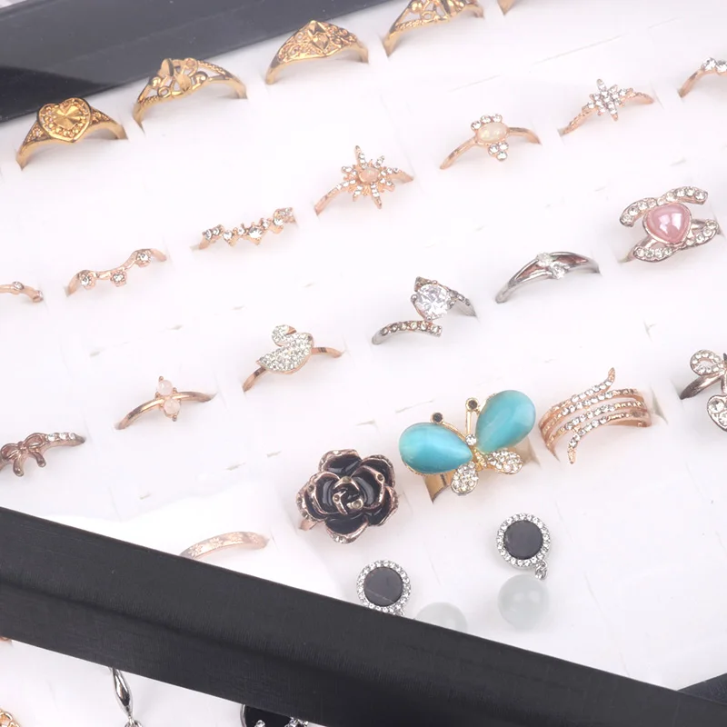 Wholesale 2Pcs Black Paper Earring Ring Display Tray Box With 100 Slots For Jewelry Packing Storage Velvet Pad Show Case