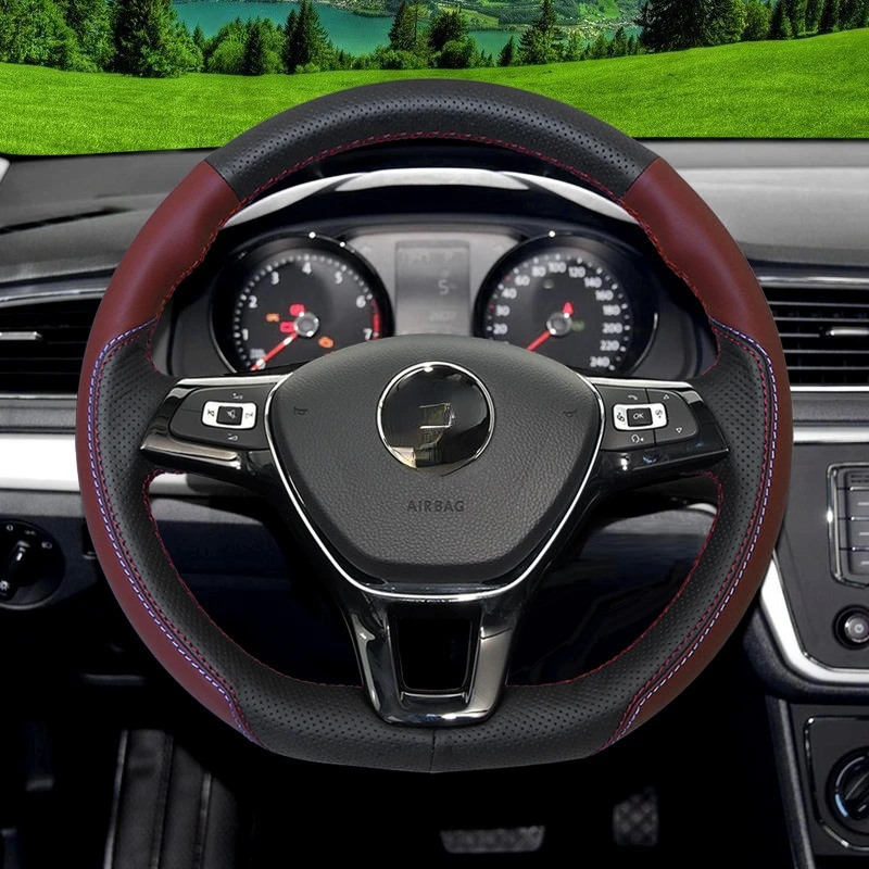 

Кожаный чехол на руль для Volkswagen Sagitar, прошитый вручную