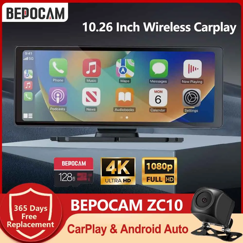 BEPOCAM ZC10 10 26 '⟊rplay автомобильный медиаплеер 4K дисплей мультимедийный видео