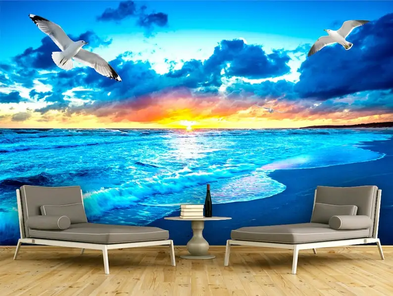 

Ocean Wallpaper Sunrise Beach Sea Wave Landscape Nature Peel And Stick Wall Mural