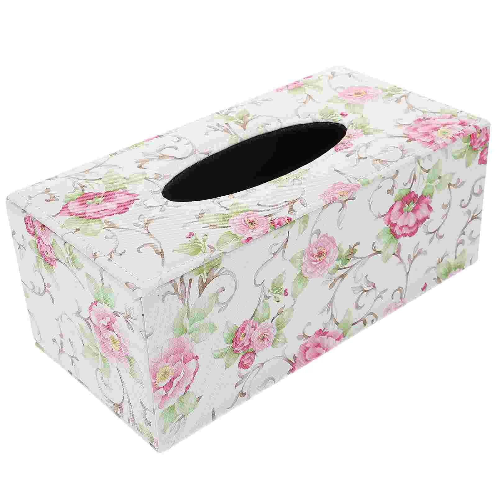 

Floral Tissue Box Banquet Napkin Holder PU Napkin Container Paper Box