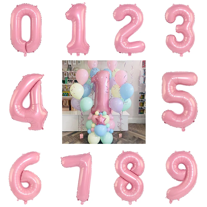 

38pcs Macaron Balloons Set For Kids Unicorn Birthday Party Decorations 32inch Candy Pink Number Ballons