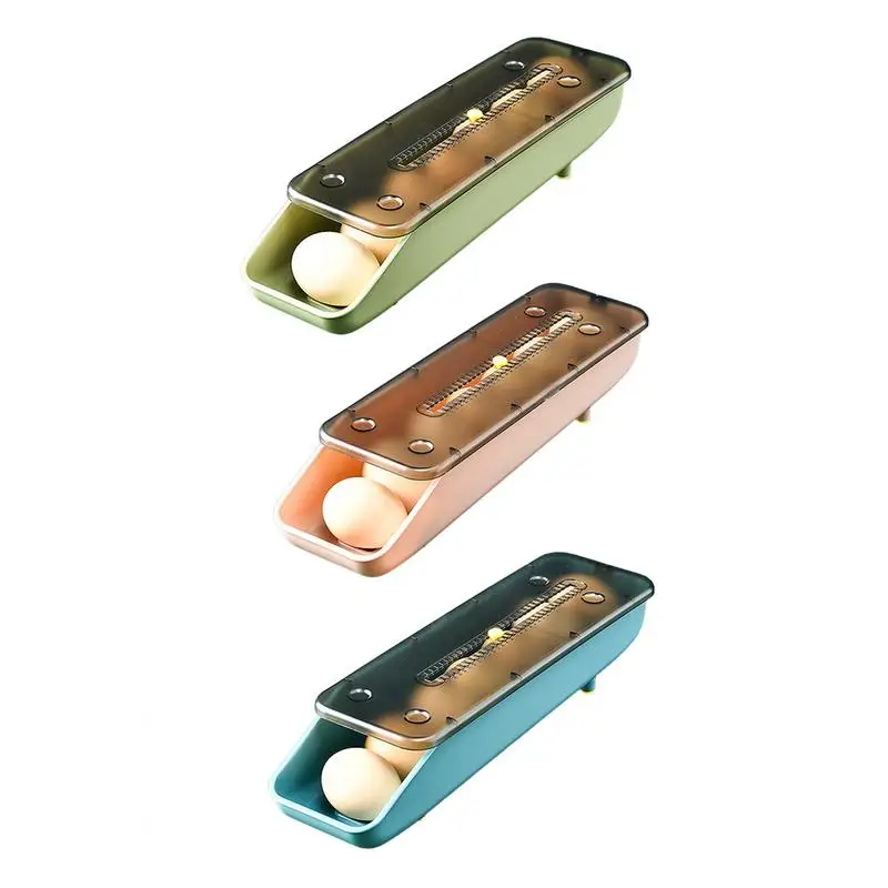 

Automatic Slide Eggs Storage Box With Transparent Lid Space Saver Rolling Fridge Egg Holder Basket Organizer For Kitchen