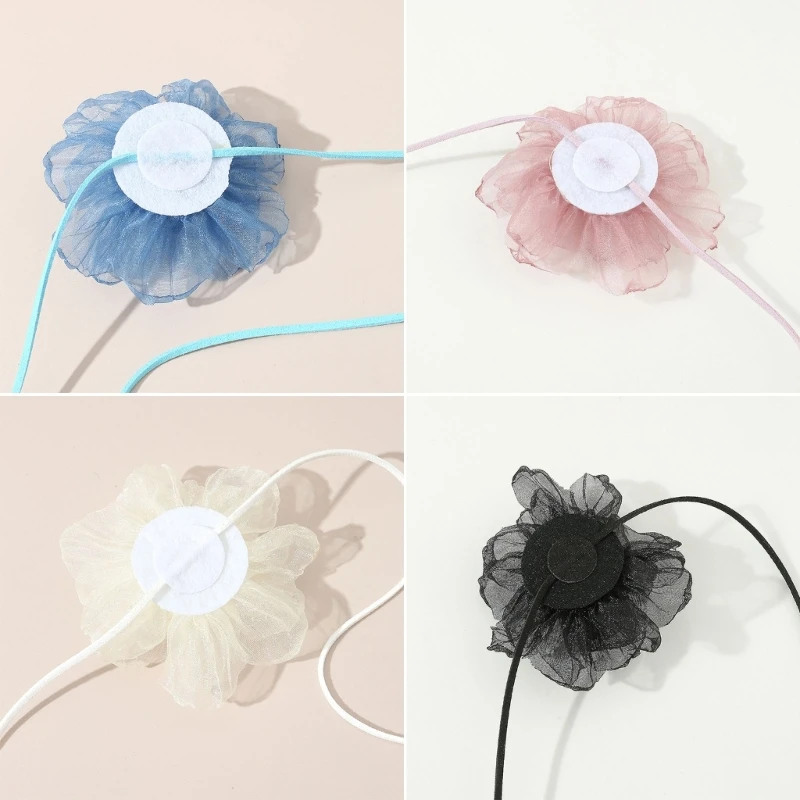 

N58F Gothic Elegant Cloth Lace Collar Big Flower Clavicle Chain Necklace for Women