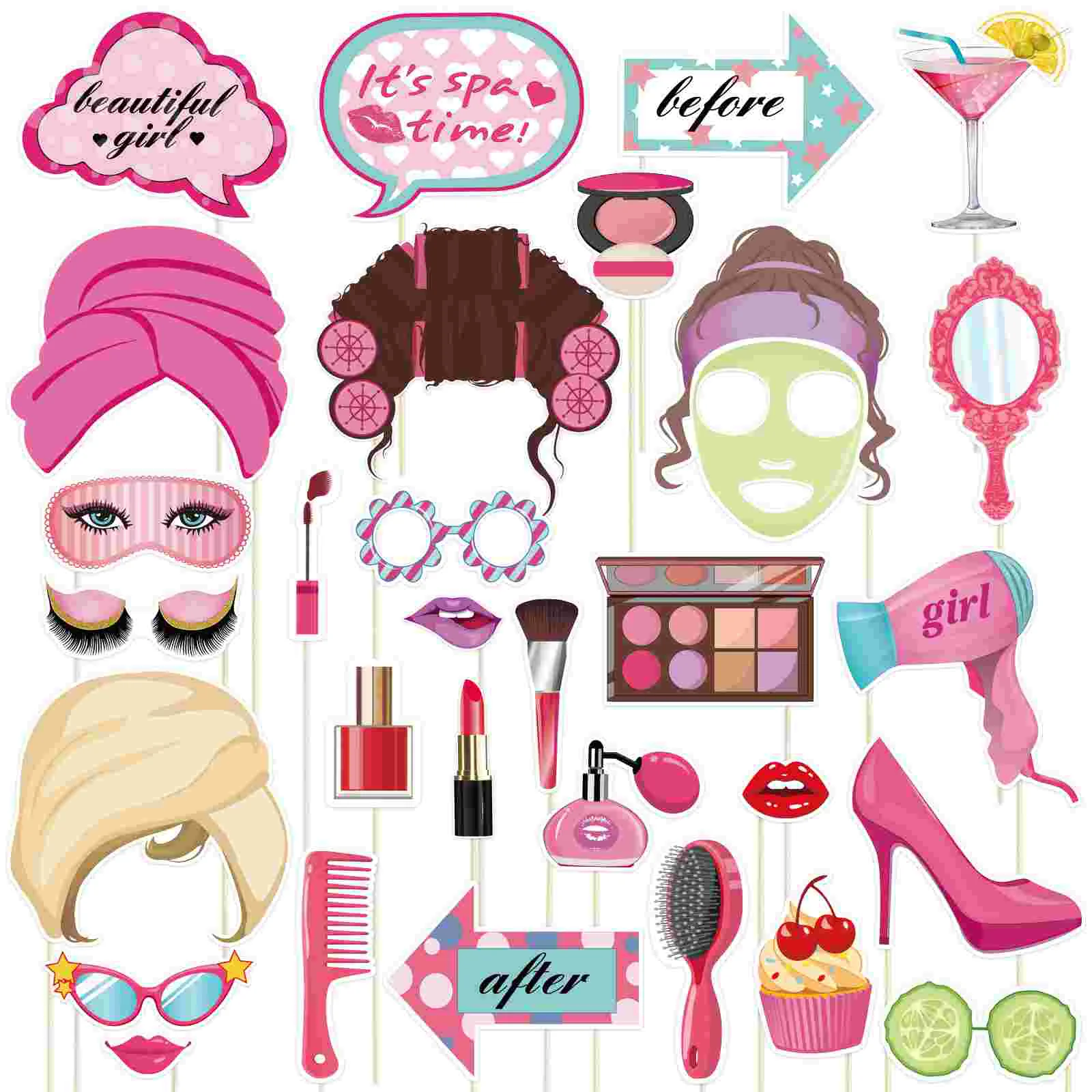 

Spa Party Props Girls Photo Day Supplies Decorations Makeup Booth Theme Selfie Favors Backdrop Birthday Sleepover Fashion Plates