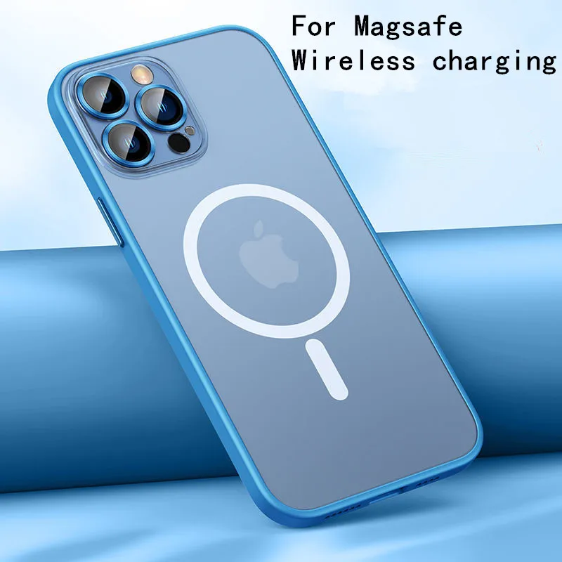 

Matte Magsafing Magnetic Wireless Charging Case for iPhone 13 Pro Max Metal Camera Lens Glass Film Anti-fingerprint Armor Cover