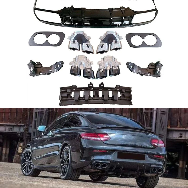 

Fit for Mercedes-Benz C-Class W205 C43 C63 Coupe 2015 2016 2017 2018 2019 with Exhaust Tips Rear Bumper Diffuser Lip