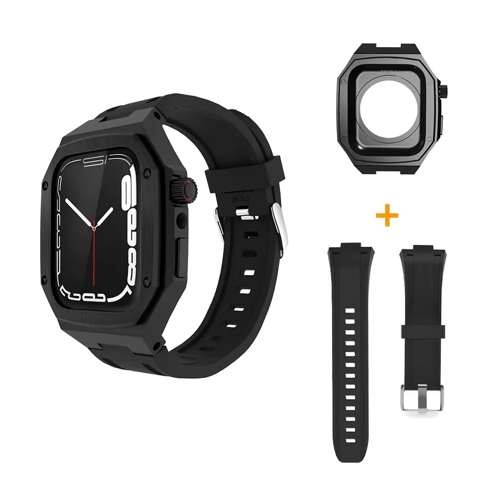 Metal Strap For Apple Watch 8 7 Band 45mm Stainless Steel Protective Case+Strap All-in-one Kit For iWatch 6 5 SE 44mm 45mm Band