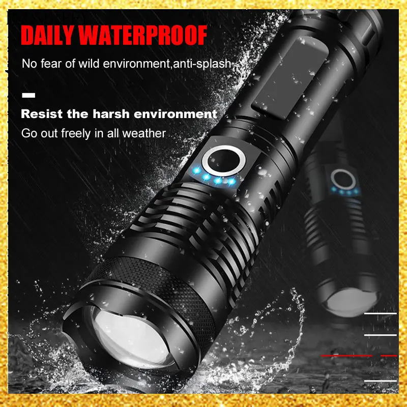 

Powerful LED P50 Rechargeable Zoom Flashlight Outdoor Tactical Hunting Flashlight Police Intelligent Waterproof Torch Lantern