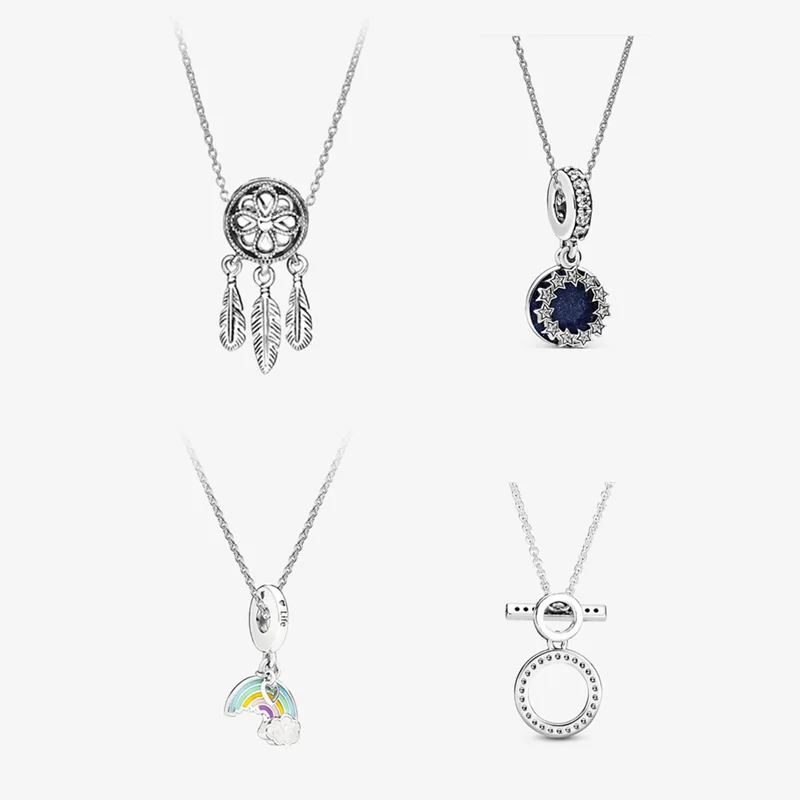 

LR Dream Catcher Charms Necklace For Women Pan Dainty Choker 925 Sterling Silver Chains Rainbow Pendant Jewelry Making DIY