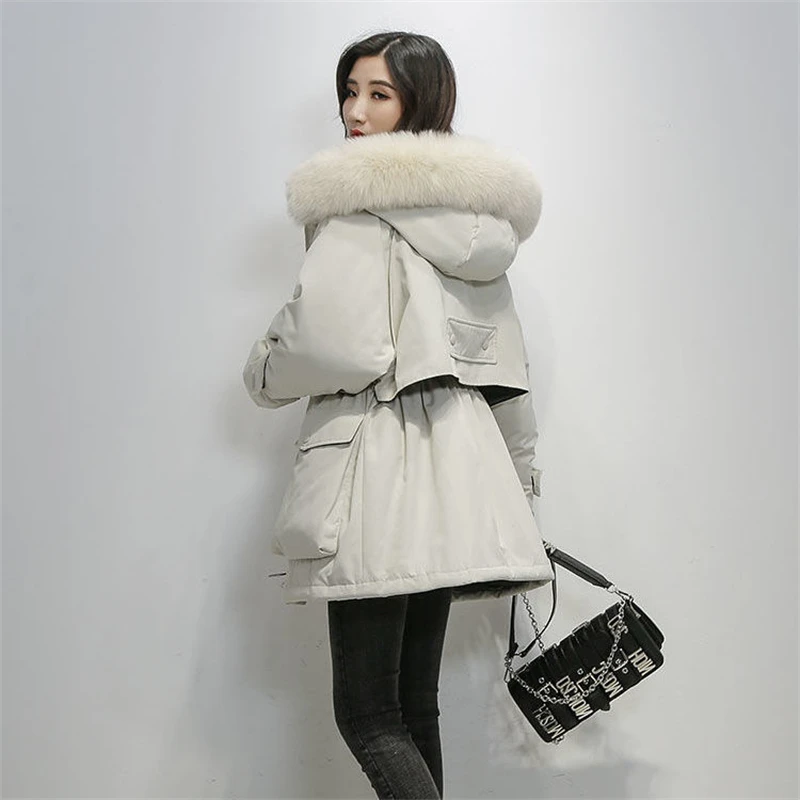 Women Thick Warm Parkas Women New Tops Fluffy Cotton Padded Jacket Winter Coat Lady Bread Clothes Wool Collar Hooded Loose Coat