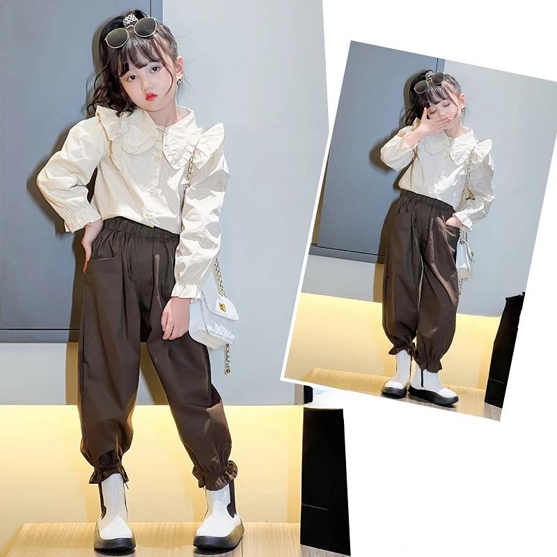 

Autumn Clothes for Girls Long Sleeve Ruffles Blouse + Pants 2 PCS Sets Teens Girls Clothing Outfits Spring Children Costume