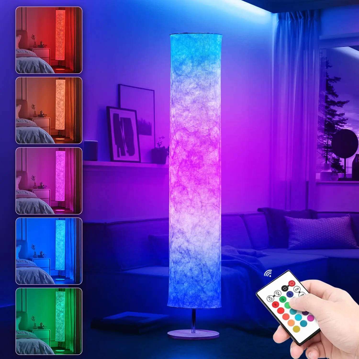 

Soft Light Floor Lamp, 52" Simple Design Morden Slim RGB 16 Color Changing Tyvek Fabric Shade Dimmable Remote Control & Night l