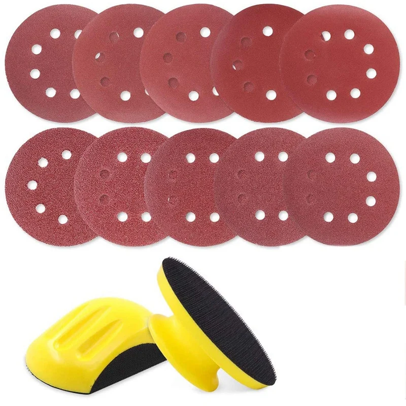 62Pcs Round Mouse Hand Sanding Block And 8 Hole Sanding Disc Assortment Kit Hook And Loop Sanding Blocks Sandpapers