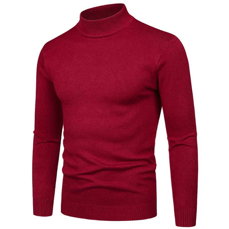 New Men's Half High Collar Pullover Autumn and Winter Simple Solid Color Men's  Bottoming Shirt Knitted Casual Tight Korean Top