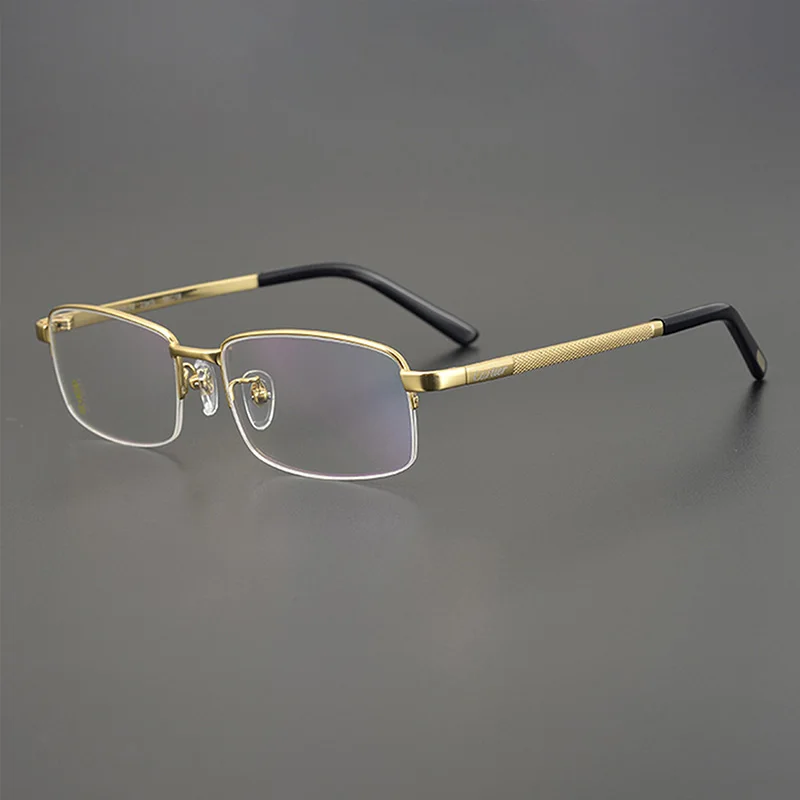 Zerosun 24k Gold Titanium Reading Glasses Male Grey Semi Rimless Eyeglasses Frame Men Ultralight Anti Reflection 0 +150 200 250