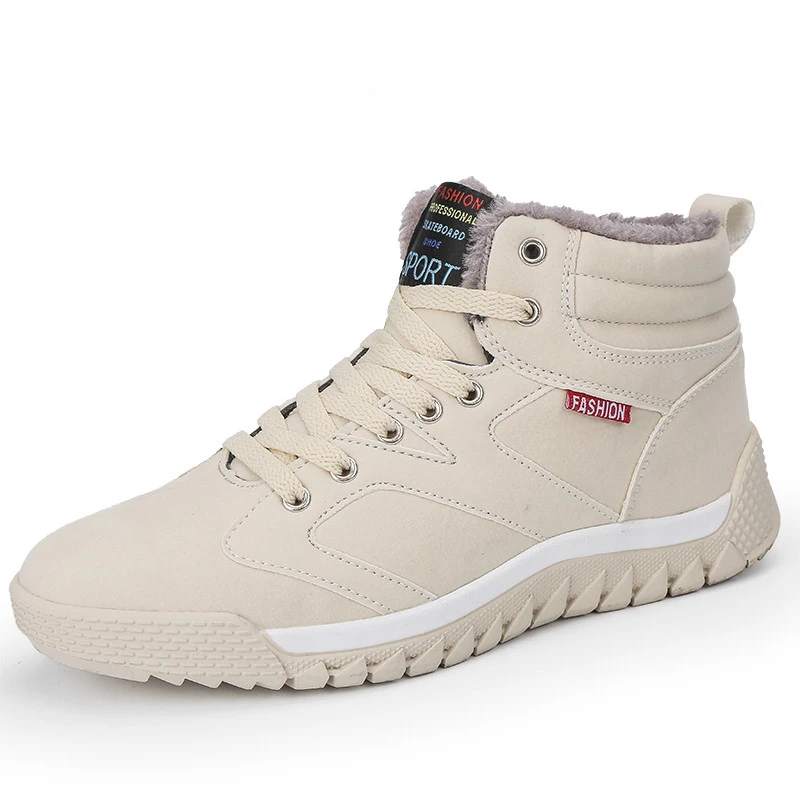 

2023 fashionable men's leather boots outdoor warm fur snow boots winter shoes comfortable ankle men's warm boots
