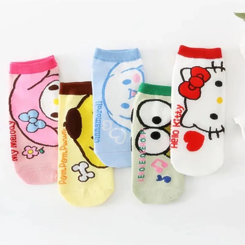 

Новинка, милые носки Sanrio Hellokitty Mymelody Cinnamoroll pompurin Keroppi, короткие носки, тонкие хлопковые рождественские подарки для девочек