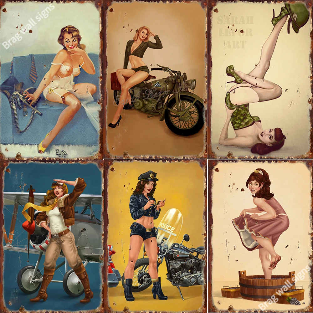 

Vintage Plaques Sexy Beauties Metal Sign Posters Retro Tin Plate Shabby-Chic Painting Decor Bar Store Pub Wall Stickers 20x30cm