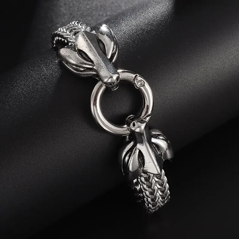 Браслет мужской из нержавеющей стали с двойной лисьей головой ювелирное изделие