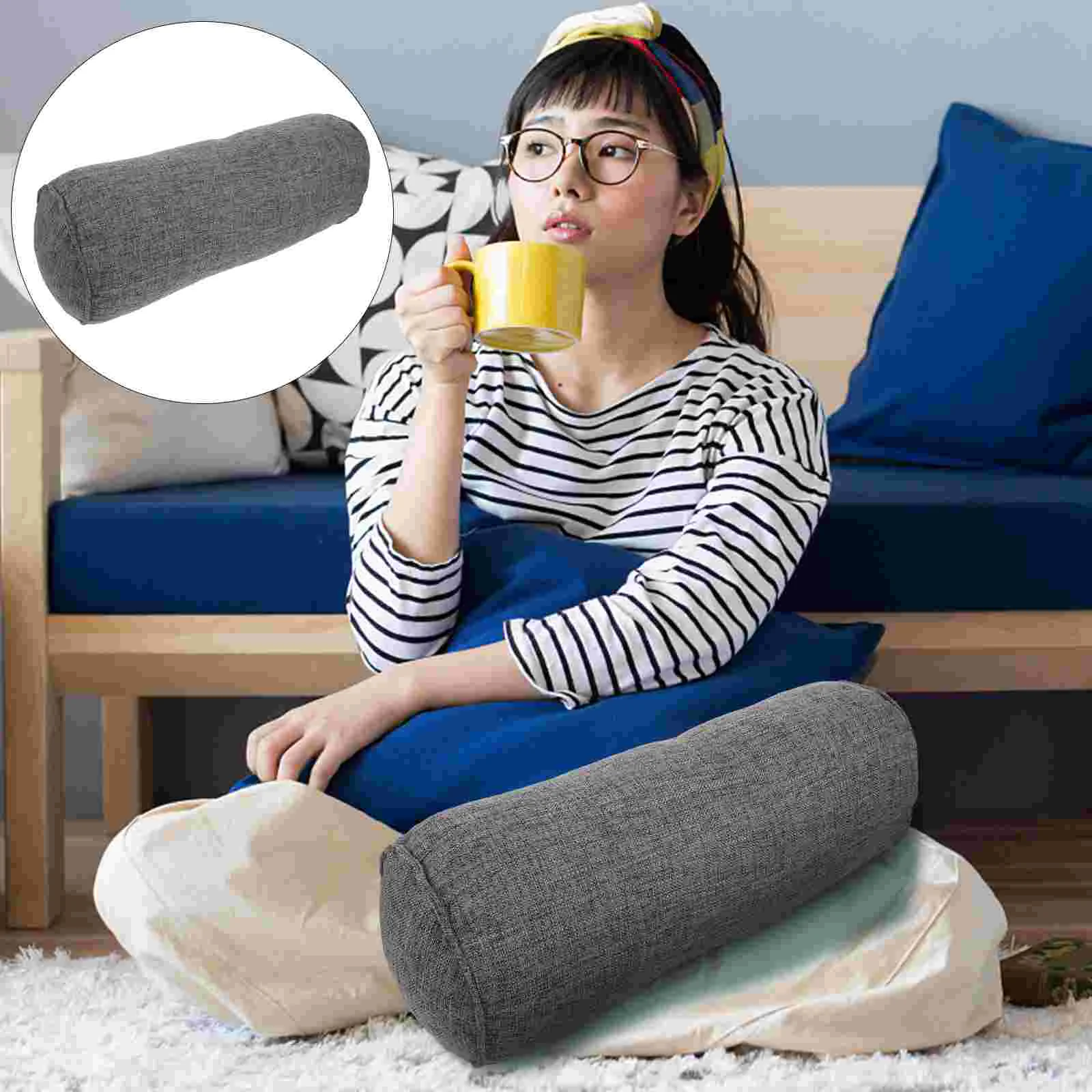 

Office Chair Pillow Round Pillows For Sleeping Neck Lumbar Roller Cervical Support Shape Cylinder Cotton Linen
