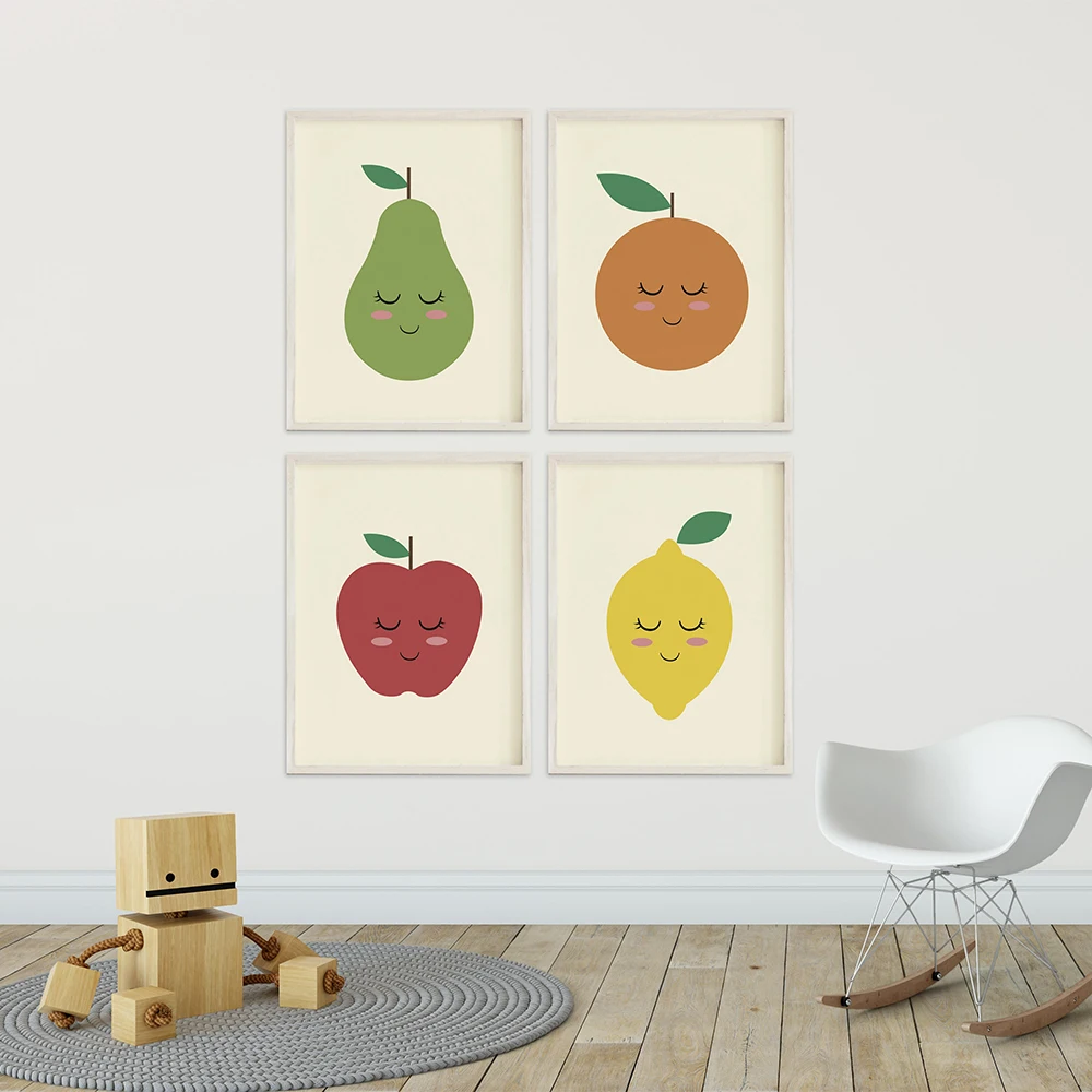Постер на стену для детской комнаты с изображением фруктов груши лимона яблока