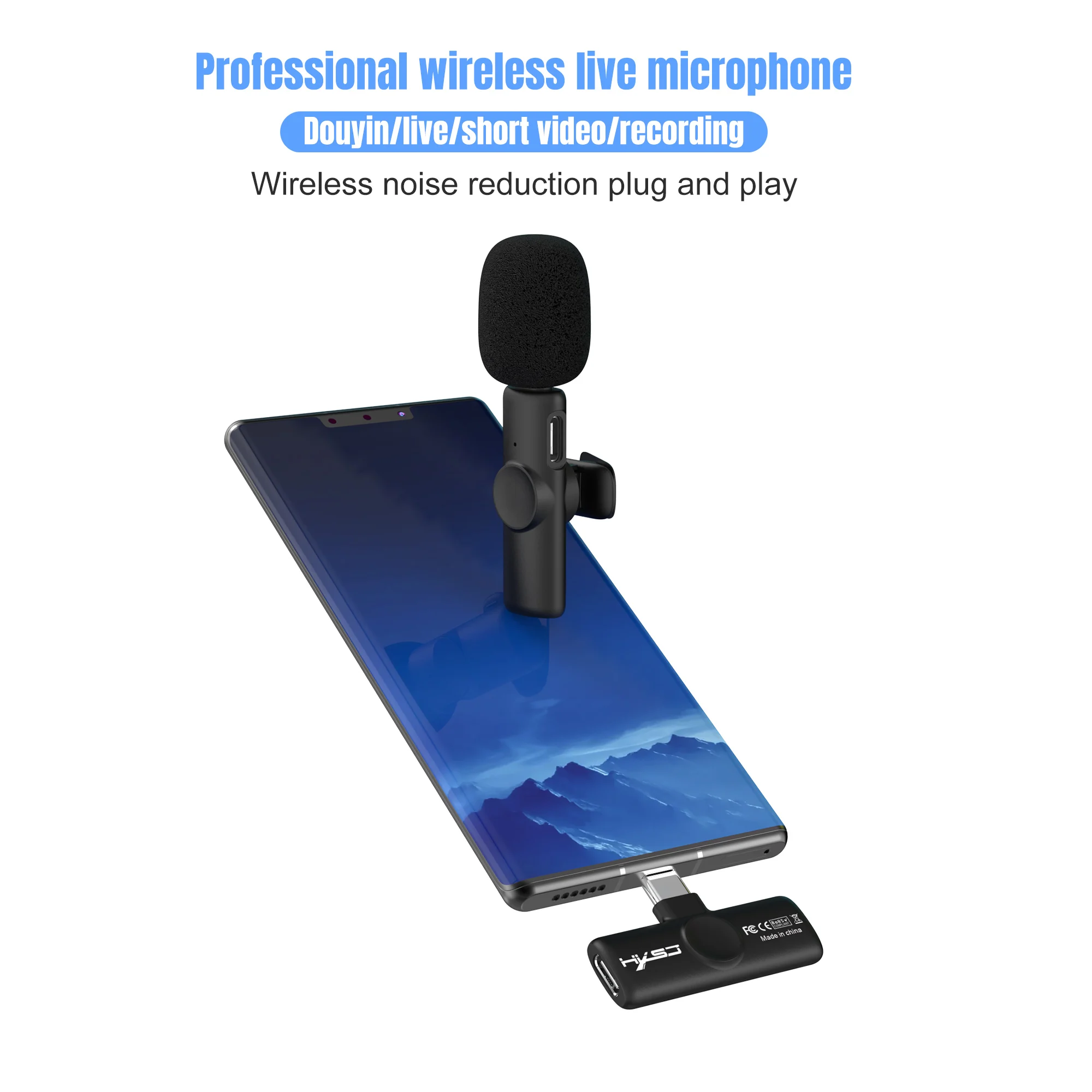 

Wireless Lavalier Microphone Portable Audio Video Recording Mini Mic for iPhone Android Phone Tablet Live Broadcast Interview