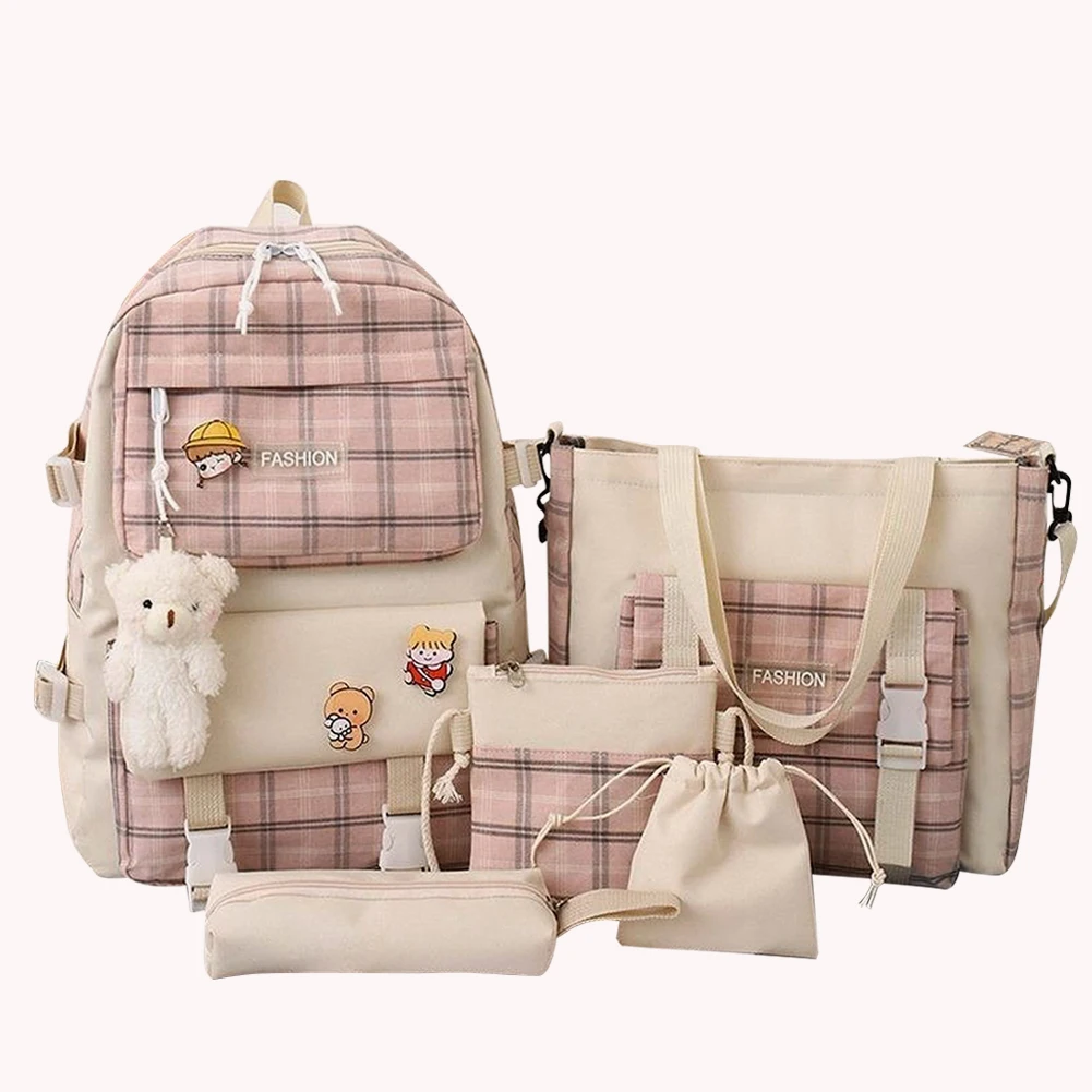 

Комплект из 5 предметов, рюкзак большой вместимости, переносной холщовый школьный рюкзак, подвеска на рюкзак, значок для путешествий, офиса