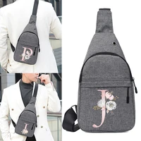 casual crossbody chest bag shoulder unisex bag pouch travel sport waist pack for men pink flower letter name pattern print chest