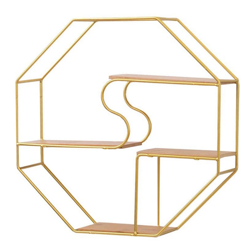 

Floating Shelves Wall Mounted Octagon Wall Shelf Metal Storage Rack Holders For Living Room Bedroom Decoration