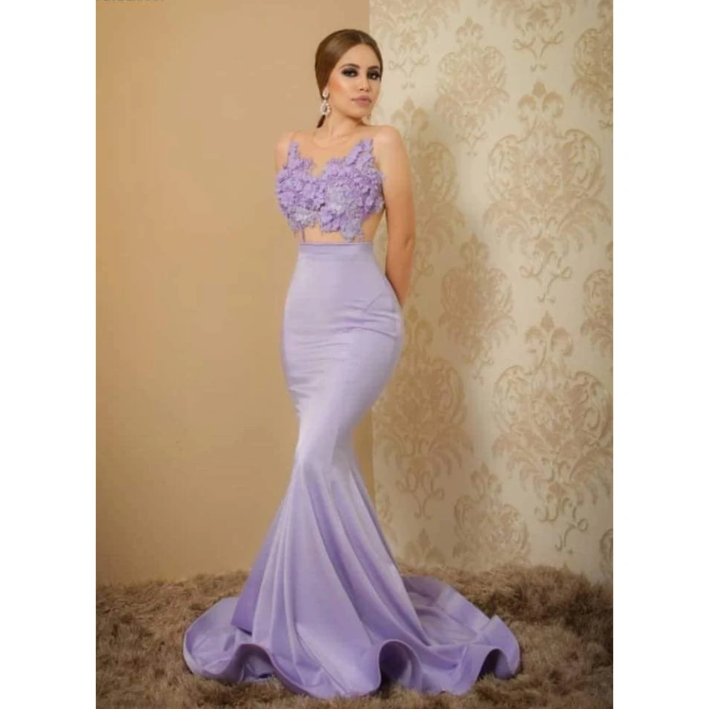 

Charming Purple Mermaid Prom Dresses Appliqued Beads Sleeveless Evening Gowns Sexy Formal Celebrity Party Robe De Soiree