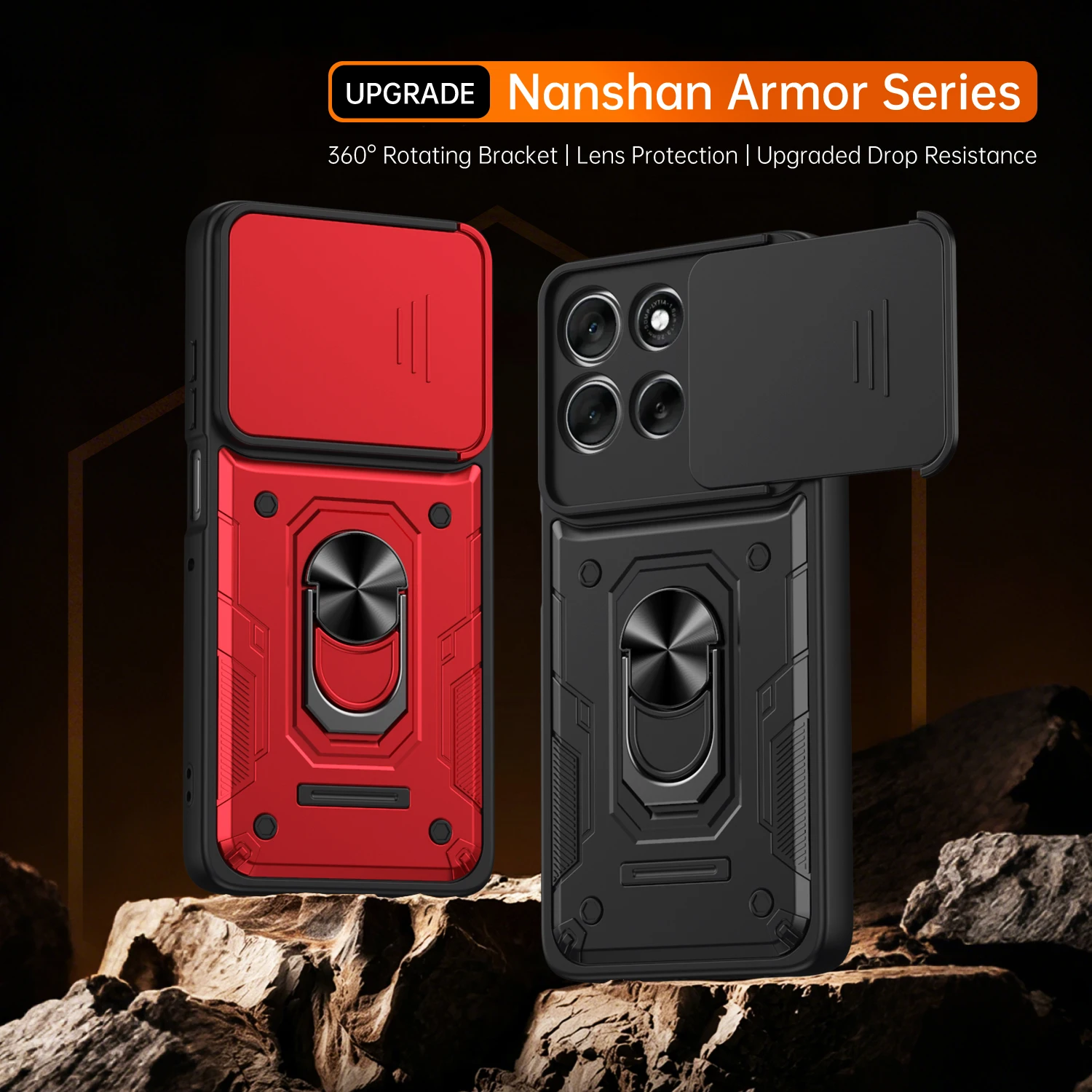 Фото Противоударный чехол Nanshan Armor для Motorola Moto Edge 60 Pro 70 Fusion с защитой камеры, металлическим кольцом-подставкой и задней крышкой №1