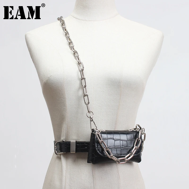 

[EAM] Pu Leather Black Chain Split Long Wide Belt Personality Women New Fashion Tide All-match Spring Autumn 2022 1DE4257