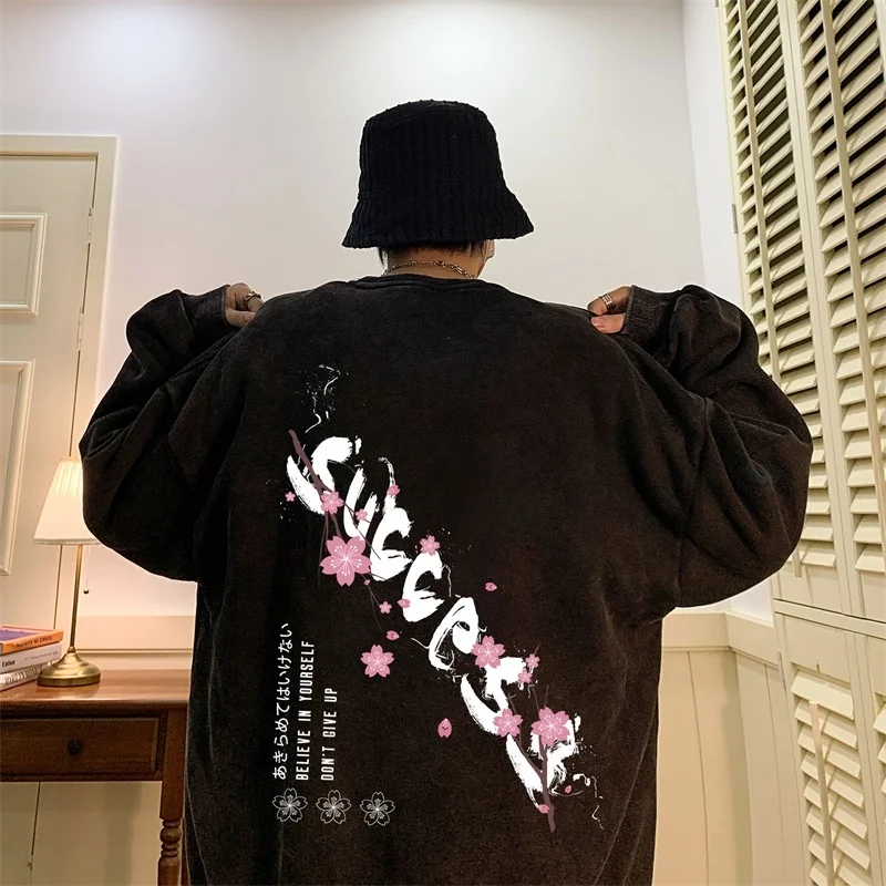 

Мужская потертая Толстовка Sakura, свободная уличная одежда в стиле хип-хоп, модные пуловеры унисекс, Весенняя новая брендовая мужская Толстовка